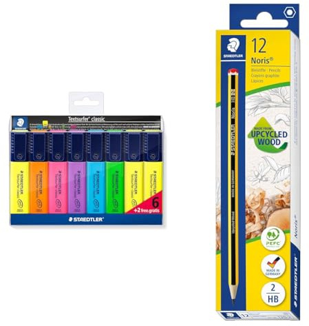 STAEDTLER 364 A WP8 ST, Set de 8 Marcadores Fluorescentes, Multicolor & Noris - Lapiceros, Material Escolar, Gris, 12 Unidad (Paquete de 1)