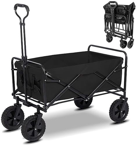 JupiterJX Folding Trolley With Wheels, Collapsible Festival Cart For Camping, Garden, Beach, Outdoor, Picnic, Transport 80KG Capacity, Portable Shopping Wagon Utility Cart (Black Style 2)