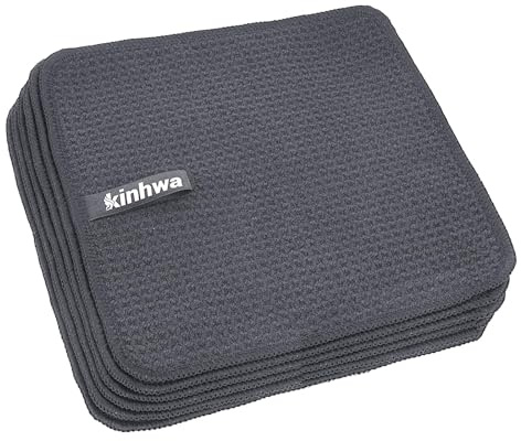KinHwa Disktrasa, grå, tvättduk, våffelduk, mikrofiberduk, tvättbar, diskdukar för kök, tjock, rengöringsduk, luddfri barista-duk 20 cm x 20 cm, 6 stycken