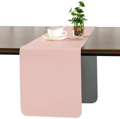 Myir JUN Tischläufer Outdoor Tischläufer Modern doppelseitig Kunstleder | Abwaschbar wasserdicht rutschfest für Geburtstag Urlaub Party und zur Dekoration verwendbar 30 X 140 cm(Grau Rosa)