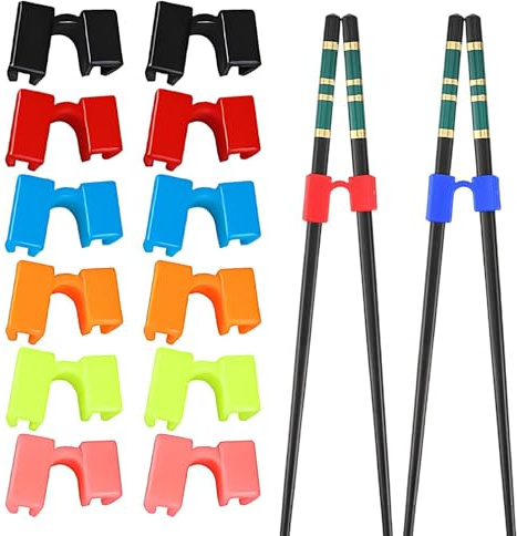 Ayudante de palillos, Entrenador de palillos | 12 bisagras reutilizables antideslizantes para palillos de entrenamiento | Herramientas de práctica de palillos reemplazables coloridas para entrenar pal