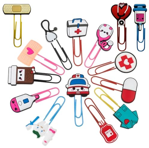 YueJieSelected 15-Stück Medizinische Büroklammern, Bunte Memo Clips für Krankenschwestern, Medizinstudenten und Ärzte, PVC-Kunststoff, Geschenke für Tag der Krankenschwestern und Kinder