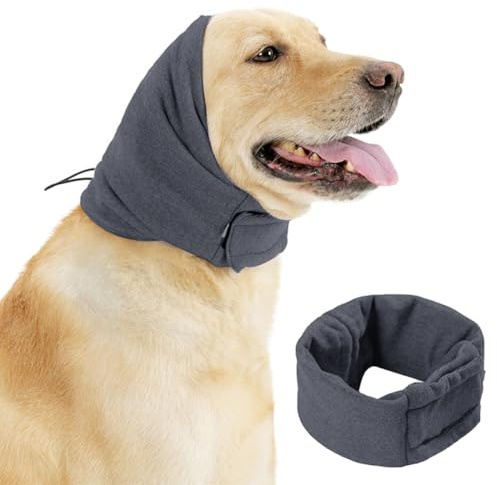 RVYEIOP 1 Stück Grau Beruhigende Ohrenschützer für Hunde, Haustierbandana, leicht zu reinigender Kopfschutz für Hunde mit verstellbarem Selbstklebeband