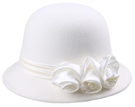 Qsvbeeqj Fedoras Hut für Erwachsene und Damen, modischer Blumenhut, Wolle, Glockenhut, Cosplay-Kostüm, 20er-Jahre, Flapper-Hut