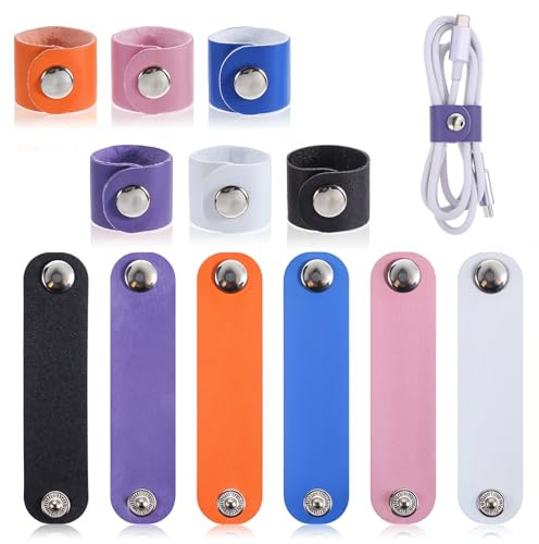 Lot de 12 organiseurs de cordon en cuir coloré pour cordon de charge, sangles de câble réutilisables, serre-câbles en cuir synthétique, serre-câbles, support de cordon d'écouteurs, organisateur de
