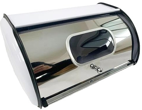 Stainless Steel Bread Box, Stainless Steel Roll Top Bread Bin with Clear Window, Stainless Steel Silver Bread Loaf Canister with Roll Up Lid, for House Kitchen Countertop