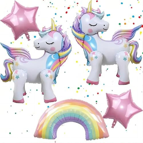 Risipu Confezione da 2 palloncini 3D a forma di unicorno, set di palloncini in alluminio a forma di unicorno che cammina, decorazioni di compleanno per bambini