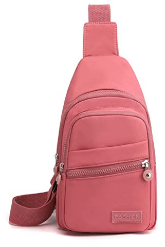 BHBYAFASH Crossbody Brusttasche, Frauen Brustpackung Sling Bag Crossbody Rucksack Anti Diebstahl Brustbeutel Casual Crossbody Umhängetasche Wandern Radfahren Reise Daypack(Rosa)
