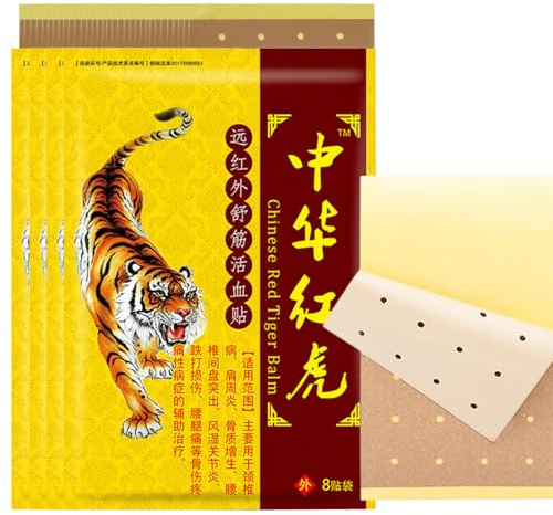 Tiger Patches – 32 Count Chinese Red Tiger Heat Patches, Ultra Strength Deep Heat for Muscle & Joint Comfort, Knee, Shoulder, Neck, Natural Formula,4 Packs of 8