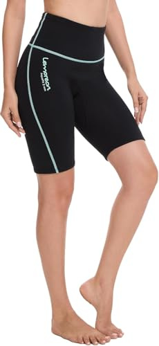 Lemorecn Wetsuit Shorts Women 2mm Super Stretch Neoprene Swim Shorts for Diving Surfing Swimming Snorkeling Scuba Kayaking Water Sports(UK1026-BLACKGREEN-M)