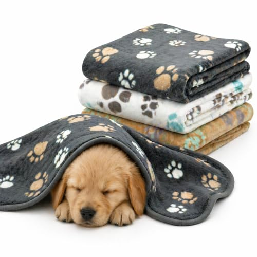 LeapSheep Dog Blankets Washable Thick Fleece Pet Blankets for Dogs Comfortable Warm Dog Blanket Large Washable Dog Blanket for Small Medium Large Pets (Big Paws, S)
