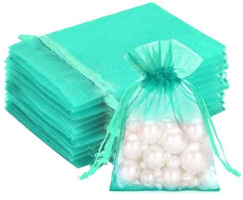 G2PLUS Türkisblau Organzasäckchen 7x9cm: Klein Geschenk Organzabeutel, Organza Säckchen, 50 Stück Organza-Beutelchen mit Kordelzug Sie als Hochzeit Bonbonsbeutel,Schmuckbeutel