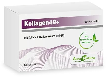 Kollagen Kapseln mit Hyaluronsäure & Coenzym Q10 | Aura Natura® Kollagen49+ | Für Haut, Gelenke & Anti-Aging – 60 Kapseln