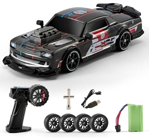 JOYBLI 4WD High-Speed Remote Control Drift Car, RC Police Car, 2.4G Remote Control, 12.8 inch Length, LED Lights, Drift Tires, Black