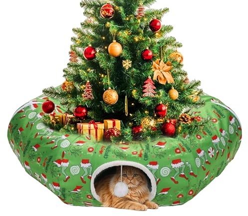 Katze Tunnel Weihnachtsbaum Rock Bett, Grünes Monster Weihnachtsdekoration für Innen Festliche Katzen Kleintiere