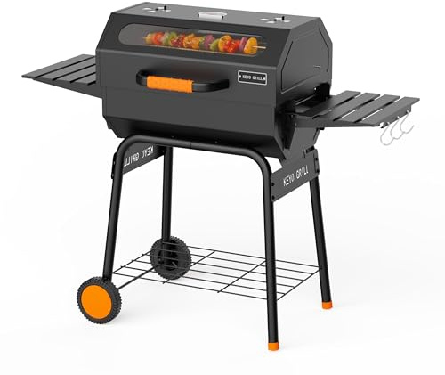 KEYO GRILL 29 Pulgadas Parrilla De Carbón-537 Sq In, Parrilla Barbacoa En Forma De Barril con Asador De Acero Inoxidable y Bandeja De Carbón Central, para Jardín, Cobertizo, Patio