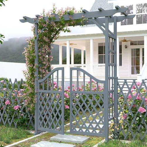 Robuste Gartenlaube aus Holz mit Tor, 120 cm, graue Pergola für Kletterpflanzen und Hochzeitsdekorationen, perfekt für Rasen, Terrasse und Veranstaltungen