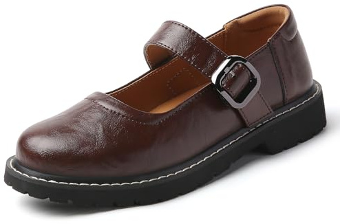 Mary Janes for Women Platform Plain Toe Oxfords Dress Shoes Browm 9.5 | Adjustable Buckle Strap,Soft Faux Leather,Non-slip Lug Sole,Comfort,Cushioned Arch for Casual,Office,School,Cute Daily Wear