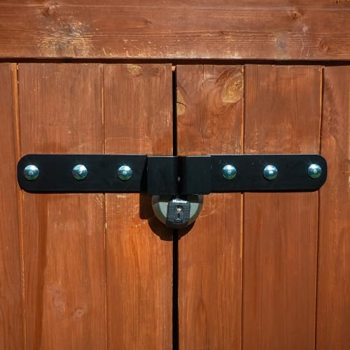 Heavy Duty Shed Lock Hasp & Staple – Black Powder Coated Mild Steel, Maximum Padlock Protection, Anti-Theft Security for Sheds, Gates & Garages – Fixings & Drill Bit Included (Padlock Not Supplied)
