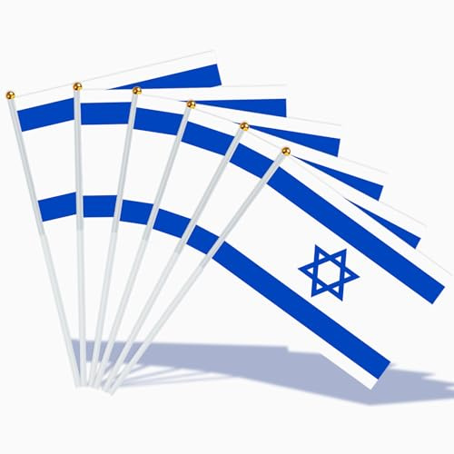 AhfuLife Bandera de Mano Israel, 30 Piezas Bandera Israel Pequeña con 30cm Palo para Decoraciones de la Copa Mundial, Copa Europea, Eventos Deportivos, Desfile, Día Nacional, Fiesta
