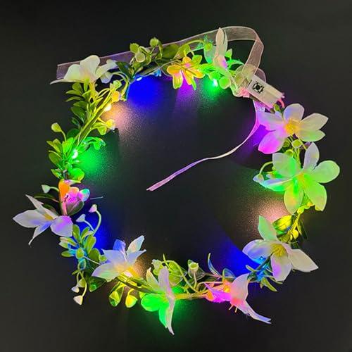 Kaleora LED Haarschmuck Leuchtender Kranz, Leuchtender Blumenkranz mit Lilien, Bunte Blumenkranz Stirnband für Frauen, Karneval, Hochzeit, Festival Party Kopfschmuck