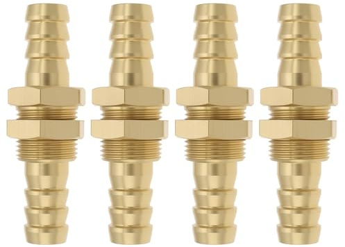 YINETTECH 4x 10MM Messing-Schottverschraubung mit Doppelanschluss Schlauchverbinder-Adapter für Kraftstoff Wasser Luft Boot-Verrohrung