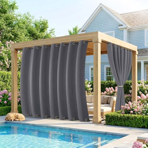 IRONDELIC Outdoor Vorhang Wetterfest Extra Breit B254xH274cm, Winddicht mit Ösen Oben und Unten, Sichtschutz &Sonnenschutz für Pavillon Terrasse Balkon Garten, 1 Stück (Dunkelgrau)
