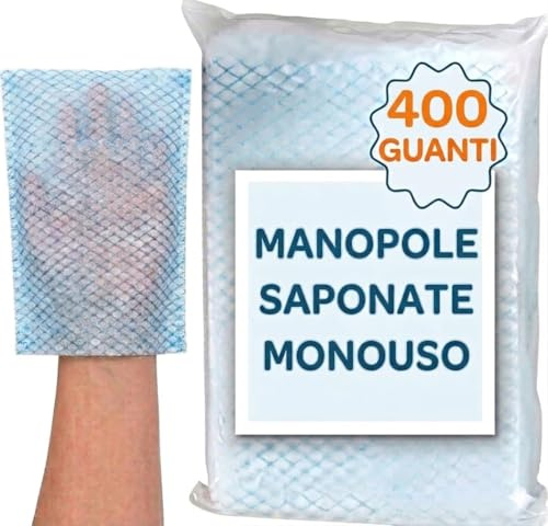 Manopole Saponate Monouso - 200 Guanti Pre-Saponati - Detersione Senza Risciacquo per Incontinenza, Allettati, Recupero Post-Operatorio e Campeggio. 100% Made in Italy!