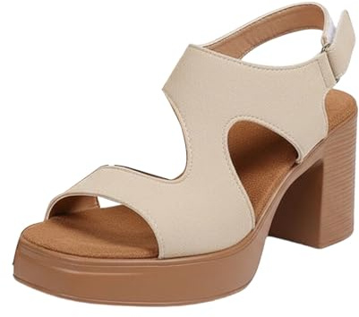 Generisch 2026 Sandali da donna con cinturino a T e tacco grosso - Punta aperta con ampia cinturino alla caviglia regolabile, ideali per la spiaggia e il tempo libero, stile bohémien, beige., 38 EU