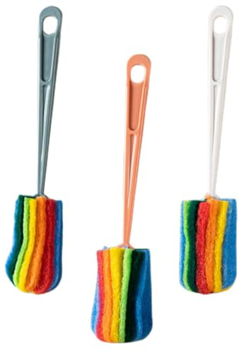 BESPORTBLE Long Handle Bottle Cleaning Brushes Soft Handheld Cup Brush Random Color 3pcs with Comfortable Abs Handles and Scouring Pads, Space Saving Design for Deep Cleaning for Home Use