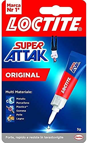 Loctite Super Attak Original, Colla liquida trasparente, Colla forte istantanea, Colla per plastica e molti altri materiali per applicazioni precise, 1x3g