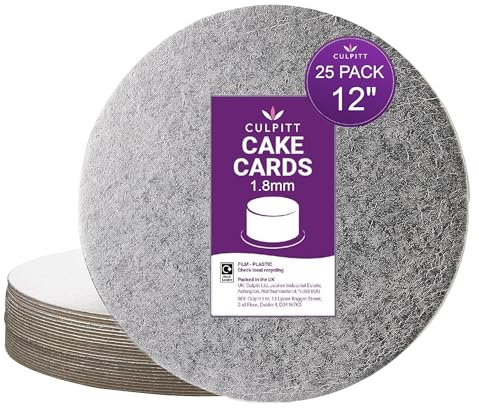 Culpitt 12 Cut-Edge Round Boards, 25 Pack, Cake Decorating Wedding Support Cards 1.8 mm, 12-Inch CSR, Silver - Packs of 25