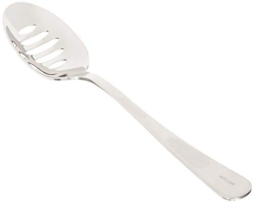 Mercer Culinary M35141 18-8 Stainless Steel Plating Spoon with Slotted Bowl, 7-7/8-Inch, Silver