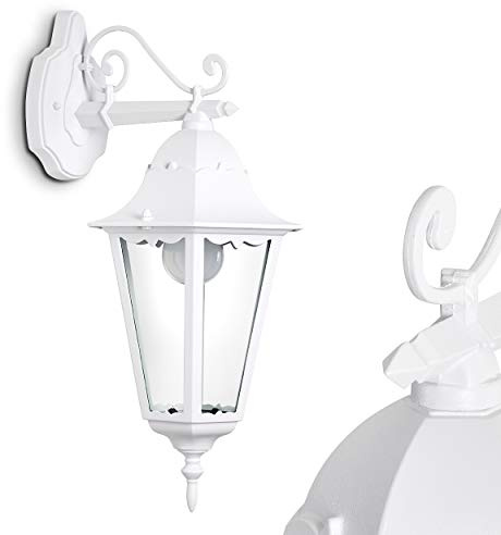 HOFSTEIN Außenwandleuchte Hongkong, Außenwandlampe aus Metall/Glas in Weiß/Klar, Wandleuchte Down im Retro/Vintage/Landhaus-Design, E27, IP44, Eingangsbereich, Terrasse, Haustür, Hof