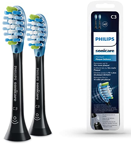 Philips Sonicare Lot de 2 têtes de brosses à dents électriques soniques C3 Premium Plaque Defence, Noir (Modèle HX9042/33)