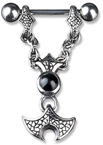 viva-adorno KoolKatana Brustpiercing Nippel Schild Barbell mit Anhänger Chirurgenstahl 316 L teilweise geschwärzt Z166.D1
