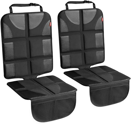 Helteko Car Seat Protector - 2 Pack Car Seat Cover for Child Carseat with Thickest Padding, 600D Oxford, Waterproof & Durable Fabric, Non-Slip Back, 2 Mesh Storage Pockets, Black