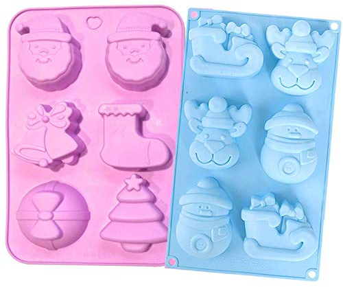 Sinwind Stampi natalizi, stampi in silicone, 2 stampi per biscotti per torta di Natale, stampo per cioccolatini, fai da te, vassoio per cubetti di ghiaccio, budino Jello, saponetta, muffin, stampi per