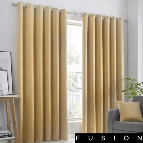 Fusion Strata Woven Eyelet Lined Curtains, Ochre, 90 x 72 Inch, 100% Polyester, W229cm (90) x D183cm (72)