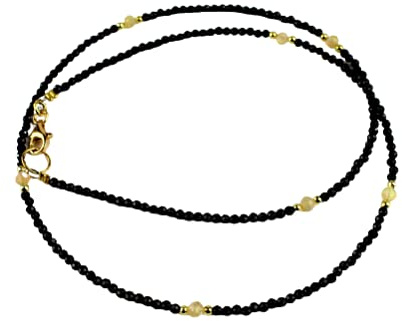 Schwarz Spinell Kette mit Welo Opal Edelstein Collier mit 925 Silber vergoldet