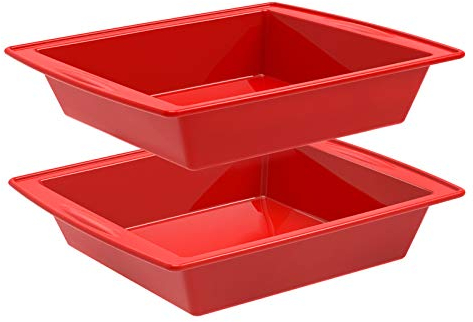 SILIVO Silicone Brownie Tin 20cm, 2Pcs 8 inch Square Cake Tins for Baking, 8x8 Square Silicone Baking Trays for Brownie, Chocolate Cakes