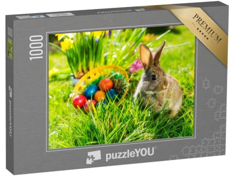puzzleYOU: Puzzle 1000 Teile „Süßer Osterhase mit Ostereiern auf Einer Frühlingswiese“ – aus der Puzzle-Kollektion Festtage