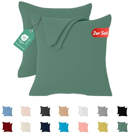 Livessa 2er Set Kissenbezug 40x40 aus%100 Baumwolle Jersey Stoff - Verdeckter Reißverschluss, Kopfkissenbezug 40x40 cm, Kissenhülle, Ultra weich und atmungsaktiv, Oeko-Tex Zertifiziert