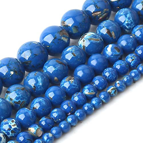 Naturstein, Türkis, Achate, Tigerauge, runde, lose Steinperlen, 4/6/8/10/12 mm, geeignet für die Herstellung von DIY-Charme-Schmuck, blaue Schale, Howlith, 6 mm, ca. 61 Stück