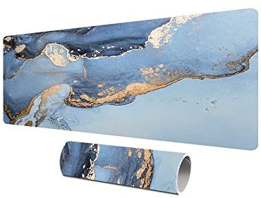 Loveon Großes Mauspad, blaues goldenes Marmor, erweitertes Gaming-Schreibtischunterlage, Schreibtischunterlage, PU-Leder, wasserdichtes Mauspad, 80x40 cm, blauer goldener Marmor