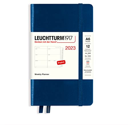 LEUCHTTURM1917 365957 Wochenkalender Pocket (A6) 2023, 12 Monate, Marine, Englisch