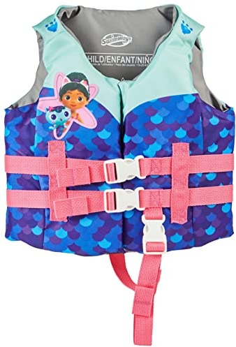 SwimWays Gabby's Dollhouse Swim Trainer Life Jacket, US Coast Guard Approved Life Vest Kids Swim Vest, Pool Floats & Life Jackets for Kids 33-55 lbs, Gabby