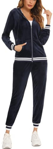 Yukiuiny Conjunto Completo Capucha Mujer Chándal Deportivo Sudadera Camiseta Manga Larga y Pantalón Casual Yoga Correr Fitness Ropa Azul marino L