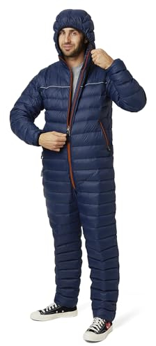 Walksey Down Suit, Der Daunen Outdoor Jumpsuit für Damen & Herren, Leicht Warm & Funktionell (Navy Blue, S)
