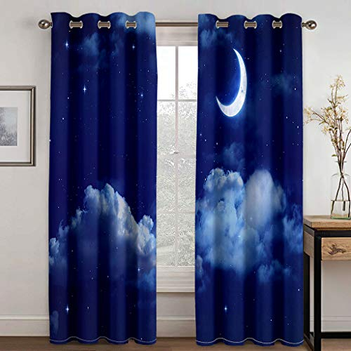 GSKOQD Verdunklungsvorhänge 3D Digitaldruck Stern Mond Ösen Vorhang 2Er Set 200 X 200 cm（H X B） Verdunkelungsvorhang Blickdicht Gardinen Kinderzimmer Schlafzimmer Wohnzimmer Thermovorhang